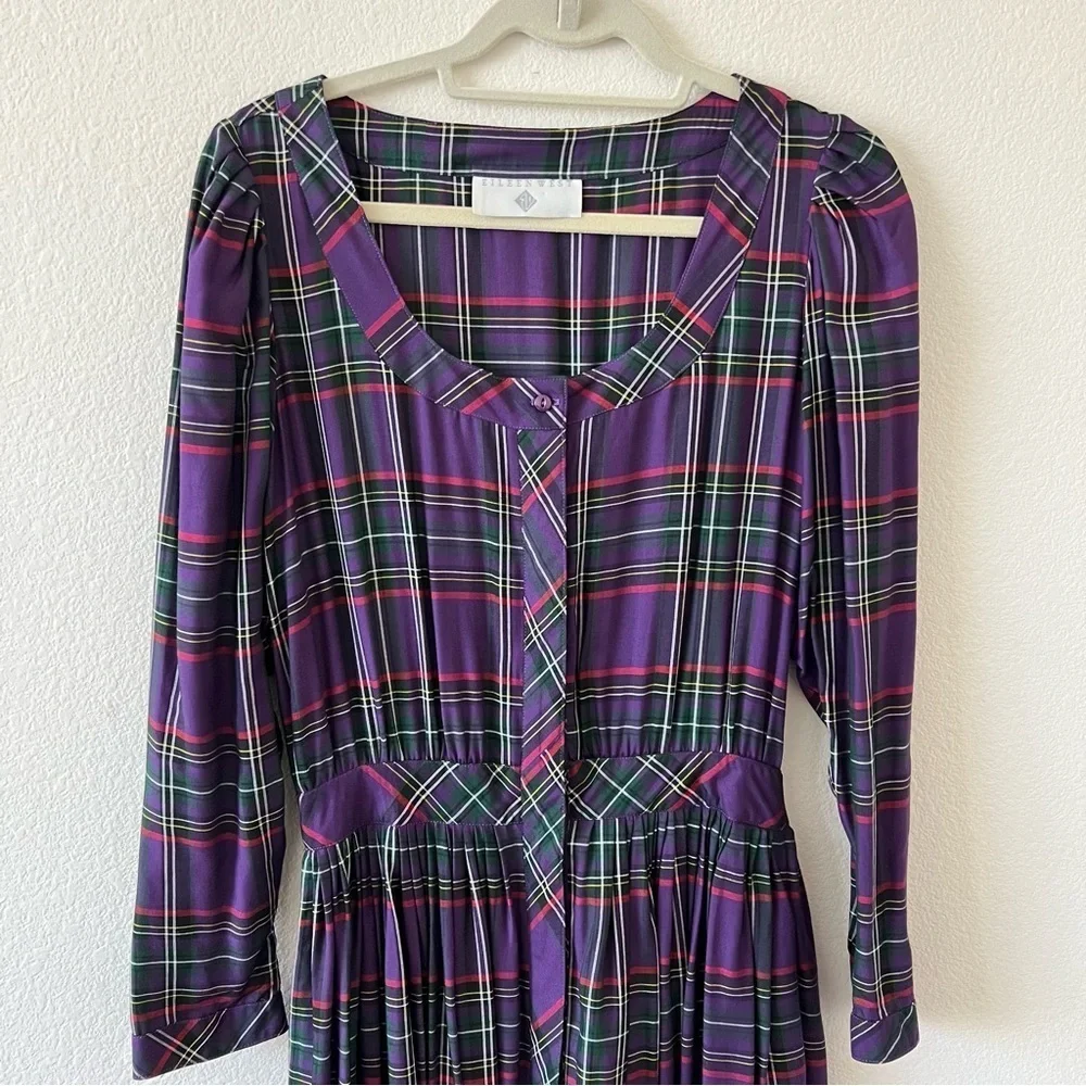 Vintage 80s Eileen West Purple Tartan Plaid Pleated Maxi Dress NWOT Small - Picture 6 of 16